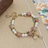 Moda Retro Chinesa Design Versátil com Excelente Brilho Rosa Pérola Pedra Natural Pulseira Design de Nicho Joia de Mão para Mulheres