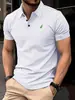 Camisa Polo Blanca Estilo Business Urbano con Adorno de Bordado en Forma de T, Polo de Manga Corta de Botón para Hombre Ajustado de Secado Rápido