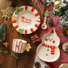 Conjunto de tigela e prato estilo cartoon em relevo de árvore de Natal e homem de gengibre, louça de cerâmica de Natal, de alta qualidade e esteticamente agradável, adequado para uso doméstico