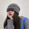 Gorro de Lana de Punto Coreano de Gran Circunferencia para Mujer Otoño e Invierno, Hace que la Cara se Vea Más Pequeña, Cálido y Versátil, Gorro de Punto Moderno