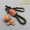 Llavero Colgante de Cachorro Bulldog Francés Lindo de Dibujos Animados Anillo para Llavero de Coche Colgante de Bolsa de Cuerda Tejida a Mano de Cuero
