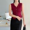 Chaleco de Punto de Manga Larga con Abertura de Botones Sencillos Estilo Vintage Nueva Moda Versátil Ajustado Ropa de Abrigo