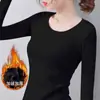 Camiseta Base Sin Costuras para Mujer Otoño e Invierno Nueva Terciopelo Temperatura Constante Forrada Terciopelo Camiseta de Manga Larga Fina de Terciopelo Fibra Calefactora Top Cálido