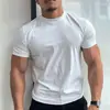 Camiseta Masculina Branca de Algodão Puro, Manga Curta, para Fitness, Musculação, Treino, Academia, Gola Careca, Cor Sólida, Versátil, Slim Fit, Respirável