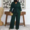 Ropa Femenina Transfronteriza Europea y Americana 2026 Primavera Nuevo Estilo Elegante Solapa Corbata Camisa de Color Sólido Pantalones de Pierna Ancha Traje Casual