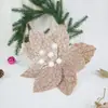 Flores Decorativas Navideñas de 26 cm Arreglo para Árbol de Navidad Guirnalda de Ratán Esquejes Polvo Dorado Flores de Seda Flores Artificiales Decoración Navideña