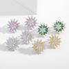 Pendientes de aguja de plata s925 de lujo ligero de alta gama elegantes que combinan con todo, circonita brillante tridimensional de doble capa giratoria de girasol