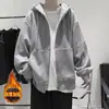 Sudadera con capucha de peso pesado talla grande para hombre, Otoño e Invierno, Terciopelo Engrosado, Color Sólido, Cárdigan Básico, Chaqueta, Marca de Moda