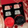 Regalo de Boda Chino para Recién Casados, Novios, Par de Tazas de Café para Compromiso, Caja de Regalo para Inauguración de Casa, Taza de Café