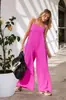 2026 Moda Casual Feminina Europeia e Americana Transfronteiriça Amazon Cor Sólida Bolso Alça Sem Mangas Gola Quadrada Macacão Calça Wide-Leg