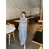 Falda de Punto Irregular Sexy Retro de Cintura Alta con Abertura + Top Retorcido sin Hombros Lana de Oveja para Mujer