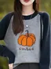 Tejido de Punto Jacquard de Calabaza en Color Contrastante para Mujer Otoño e Invierno 2025 Nuevo Color Combinado Aspecto Reductor de Edad Adelgazante Suéter Holgado Prendas de Punto para Usar Debajo