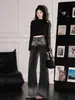 Calça Jeans American Black Gradiente Micro-Flare Feminina 2025 Novo Design Outono Cintura Alta