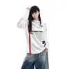 Moletom Sem Capuz Gola Redonda Patchwork Preto e Vermelho, Caimento Solto, Jovem e Versátil, Tendência Estilo Coreano Macacão de Corrida Estampado com Mangas Longas Raglan