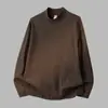 Camiseta de Algodón Puro Pesado 260g para Hombre de Manga Larga con Cuello Medio Camiseta Base de Algodón Holgada Top de Cuello Medio