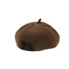Boina beret em formato de chapéu tridimensional para outono e inverno, chapéu de pintor de lã espessa, chapéu de botão decorativo com laço fofo, pequeno estilo para o rosto