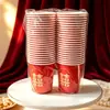 Copos de Papel para Celebração de Casamento, Copos de Papel Descartáveis Espessos para Banquetes de Casamento, Copos de Papel Vermelhos Festivos para Uso Doméstico