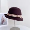 Chapéu de Pescador Fashion com Laço Simples para Mulheres, Chapéu de Feltro de Lã Australiana de Inverno, Tendência de Chapéu Bucket Estilo Retrô Casual