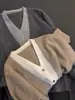 Cárdigan de Punto de Lana para Mujer de Principios de Otoño con Cuello Suéter Chaqueta Top Gris Único Falso Dos Piezas Apilado