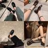 Couro de vaca completo ~ uva mãe versátil cabeça redonda pequena fivela de ouro um pedal salto grosso mocassins de couro feminino outono pequenos sapatos de couro femininos