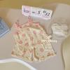 Pijama de Verão Fina para Bebê Menina, Conjunto de Roupa de Casa Infantil Fofa Estampada, Pijama de Verão com Regata e Shorts para Menina