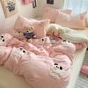 Conjunto de Quatro Peças de Algodão para Dormir Nu Estilo Ins Estilo Creme Fresco Algodão Lavado Fofo Lençol Fronha Capa de Edredom Roupa de Cama