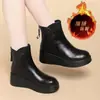 Comercio Exterior Botines de Piel Genuina para Mujeres Adultas Botas Nuevas con Tacón de Cuña para Mujer Suela Gruesa Antideslizante Zapatos para Madre Cremallera Trasera Botas para Mujer