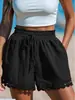 2025 Moda Femenina Europea y Americana Primavera y Verano Nuevo Encaje Adornado Playa Casual Suelto Cordones Pantalones Cortos
