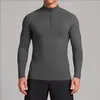 Top deportivo transpirable de secado rápido para hombre, con media cremallera y cuello alto, para exteriores, protección solar, ropa de fitness, corte ajustado, manga larga