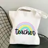 Bolsa de Lona Estampada Arco-Íris Professor Dia do Professor Bolsa de Ombro Estudante Moda Portátil Bolsa de Compras Comércio Exterior