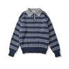 Tricô de Manga Longa Listrado com Gola para Meninas Descoladas Tops Casuais Soltos Outono e Inverno Nova Moda Tricô Pulôver Versátil