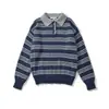 Amazon Comércio Exterior Moda Feminina 2025 Outono Novo Popular Suéter Listrado com Gola Polo Versátil Emagrecedor Estiloso Manga Longa