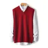 Colete Masculino de Moda 100% Lã Pura Gola V Outono Inverno Novo Cor Sólida Sem Mangas Tricô Colete Suéter
