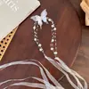 Estilo Coreano Elegante Strass Perla Mariposa Cinta Nicho Alto Sentido de Gama Collar para Clavícula Hilo de Pescar Transparente Collar Gargantilla Mujer