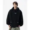 Moletom com Capuz Bordado Preto Americano para Homens no Outono e Inverno Espesso Aconchegante Design Solto Jaqueta Moletom de Casal High Street