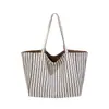 Bolso de lona a rayas casual estilo coreano de gran capacidad para mujer, bolso tote moderno y dulce, estilo vintage