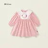 Vestido Bordado Estilo Retrô Francês para Meninas 2025 Outono Rosa de Manga Longa de Algodão Vestido Princesa para Crianças e Crianças de Meia-Idade