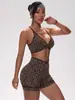 Conjunto de Yoga de Dos Piezas con Estampado de Leopardo Popular Sin Costuras de Shein Transfronterizo con Sujetador de Espalda Cruzada Sin Almohadillas en el Pecho