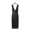 Vestido de Gala Romántico Sexy Estilo Francés con Parches de Encaje, Escote en V Profundo, Ajustado a la Cintura, con Lentejuelas para Mujer