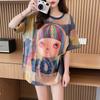 Camiseta de Manga Corta Tie-Dye para Mujer Verano 2025 Moda Ins Talla Grande Top Holgado Largo Medio Próximo Algodón Camiseta