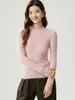 Suéter 100% cachemir puro para mujer, nueva colección otoño/invierno, color liso, tejido de canalé de un solo hilo, cuello semi-alto, jersey de manga larga