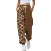 Pantalones jogger casuales de otoño 2024 transfronterizos europeos y americanos con estampado, corte ajustado, cintura alta, cordón y diseño de retazos