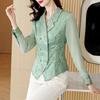 Camisa de seda para mujer de manga larga Primavera y Otoño Nueva Camisa chic delgada adelgazante camisa pequeña satén francés top elegante
