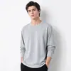 Amazon Transfronteiriço Novo Produto Mais Vendido Manga Longa Outono e Inverno Gola Redonda Camiseta Básica Masculina Cor Vermelho Tijolo Versátil Solta Cor Sólida