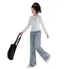 Pantalones de Mezclilla Negros de Pierna Ancha para Niñas, Nuevo Estilo Otoño 2026, Pantalones Rectos Casuales Sueltos con Estilo para Niñas Mayores