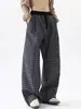 Calça pantalona xadrez retrô para mulheres, nova coleção de outono, cintura alta, modelagem solta, perna reta, calça longa casual, estilo de rua americano, comprimento total