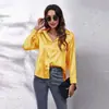 2025 Nueva Camisa de Satén con Cuello en V Casual para Mujer de Comercio Exterior Europeo y Americano, Blusa de Manga Larga de Satén Imitación Seda para Mujer