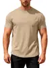 Camiseta de Manga Corta Jacquard de Color Sólido con Cuello Redondo para Hombre Verano Amazon Talla Europea Con Bolsillos Casual Ajustada Polo