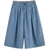 Foto Real de Shorts de Mezclilla para Mujer, Tendencia de Verano de Cintura Alta Adelgazantes de Línea A Pierna Ancha de Longitud Media Sueltos, Populares Shorts de Algodón