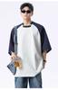 Camiseta masculina de manga curta com design estilo americano, nova moda verão 2025, camiseta da moda de rua, manga raglan solta